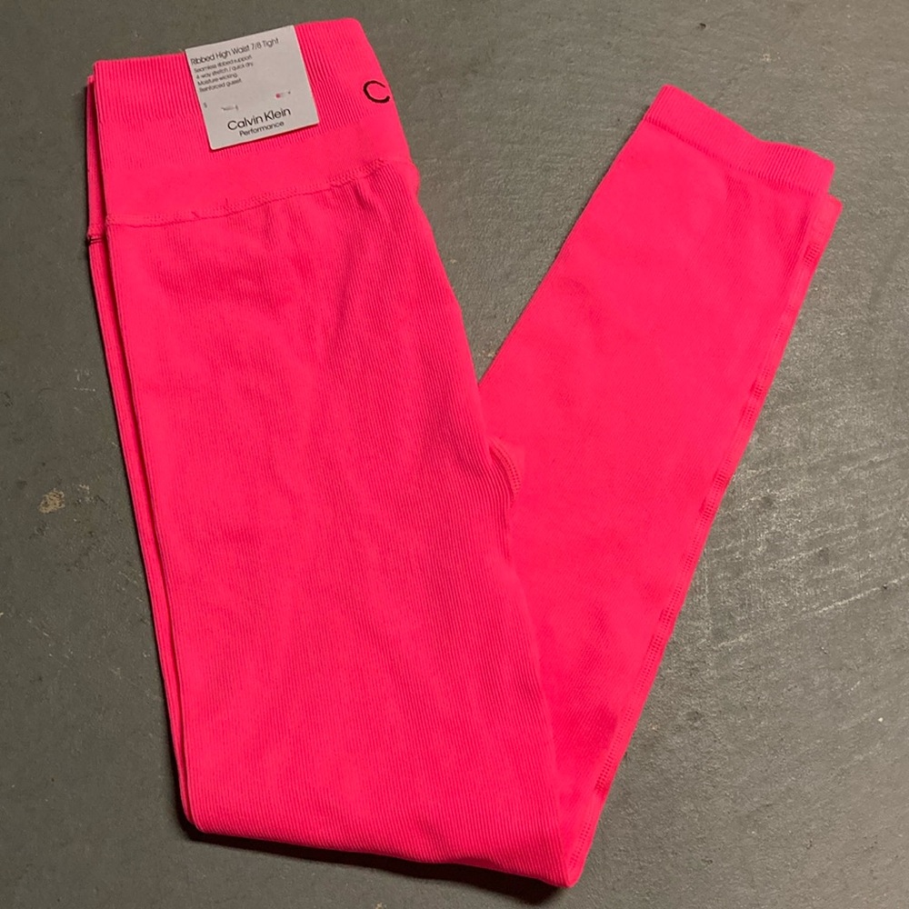 Calvin Klein Performance Ribbed High Waist 7/8 tight Small Neon Pink
